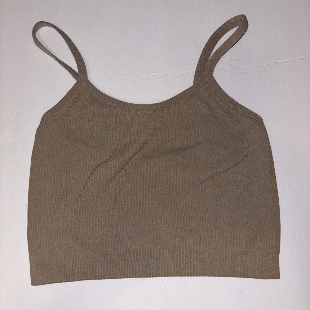 Set Active Crop Top Nude Womens Medium Ribbed Scoop Neck